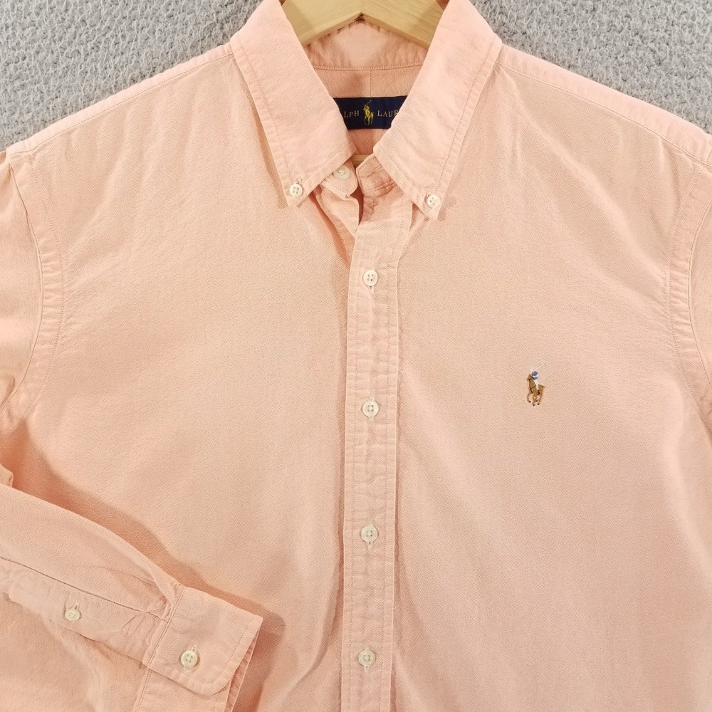 Ralph Lauren Shirt Mens Large Oxford Peach Salmon Coral Sherbert Dress Pony Logo